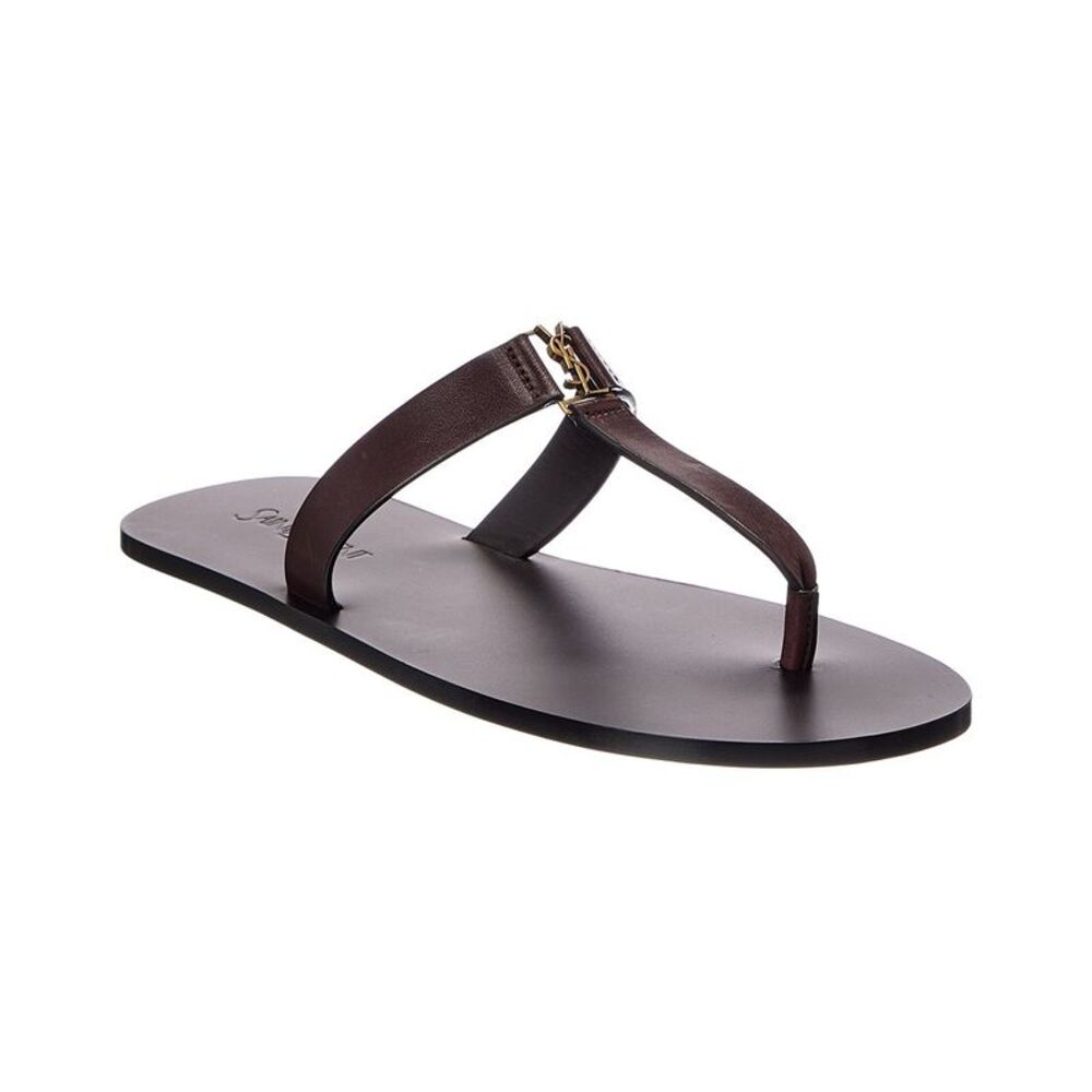 Saint Laurent Babylone Leather Sandal, Brown